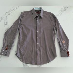 Robert Graham White and Purple Striped Dress Shirt Size Large MENS NWOT